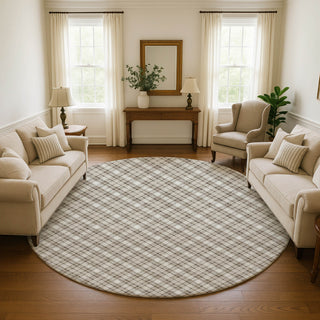 Dalyn Soft Essentials SE3 Beige Machine Washable Area Rug Round Lifestyle Image Feature