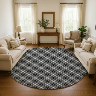 Dalyn Soft Essentials SE3 Black Machine Washable Area Rug Round Lifestyle Image Feature