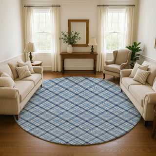 Dalyn Soft Essentials SE3 Denim Machine Washable Area Rug Round Lifestyle Image Feature