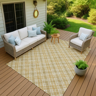 Dalyn Soft Essentials SE3 Gold Machine Washable Area Rug Outdoor Lifestyle Image Feature