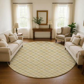 Dalyn Soft Essentials SE3 Gold Machine Washable Area Rug Round Lifestyle Image Feature