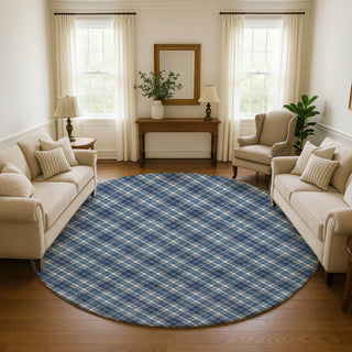 Dalyn Soft Essentials SE3 Navy Machine Washable Area Rug Round Lifestyle Image Feature