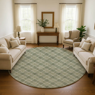 Dalyn Soft Essentials SE3 Olive Machine Washable Area Rug Round Lifestyle Image Feature