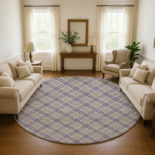 Dalyn Soft Essentials SE3 Plum Machine Washable Area Rug Round Lifestyle Image Feature