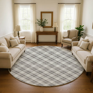Dalyn Soft Essentials SE3 Putty Machine Washable Area Rug Round Lifestyle Image Feature