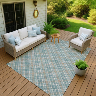 Dalyn Soft Essentials SE3 Teal Machine Washable Area Rug Outdoor Lifestyle Image Feature