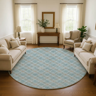 Dalyn Soft Essentials SE3 Teal Machine Washable Area Rug Round Lifestyle Image Feature