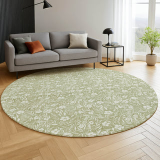 Dalyn Soft Essentials SE4 Aloe Machine Washable Area Rug Round Lifestyle Image Feature