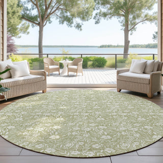 Dalyn Soft Essentials SE4 Aloe Machine Washable Area Rug Round Outdoor Lifestyle Image Feature