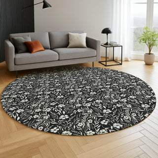 Dalyn Soft Essentials SE4 Black Machine Washable Area Rug Round Lifestyle Image Feature
