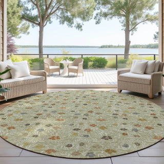 Dalyn Soft Essentials SE4 Cactus Machine Washable Area Rug Round Outdoor Lifestyle Image Feature