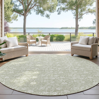 Dalyn Soft Essentials SE4 Celery Machine Washable Area Rug Round Outdoor Lifestyle Image Feature
