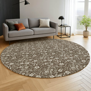 Dalyn Soft Essentials SE4 Chocolate Machine Washable Area Rug Round Lifestyle Image Feature