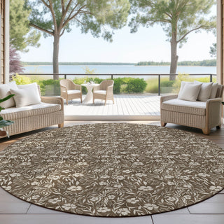 Dalyn Soft Essentials SE4 Chocolate Machine Washable Area Rug Round Outdoor Lifestyle Image Feature