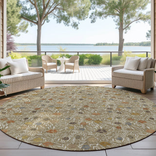 Dalyn Soft Essentials SE4 Coffee Machine Washable Area Rug Round Outdoor Lifestyle Image Feature