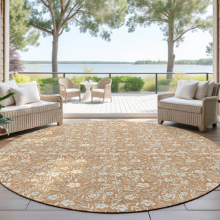 Dalyn Soft Essentials SE4 Copper Machine Washable Area Rug Round Outdoor Lifestyle Image Feature