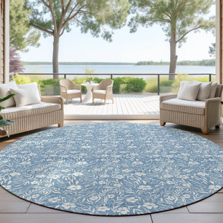 Dalyn Soft Essentials SE4 Denim Machine Washable Area Rug Round Outdoor Lifestyle Image Feature