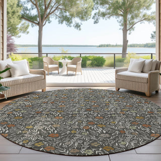 Dalyn Soft Essentials SE4 Graphite Machine Washable Area Rug Round Outdoor Lifestyle Image Feature