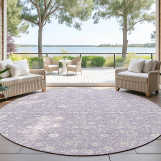 Dalyn Soft Essentials SE4 Lavender Machine Washable Area Rug Round Outdoor Lifestyle Image Feature