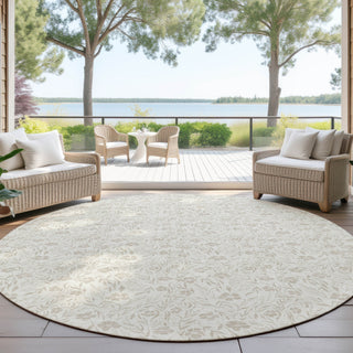 Dalyn Soft Essentials SE4 Linen Machine Washable Area Rug Round Outdoor Lifestyle Image Feature
