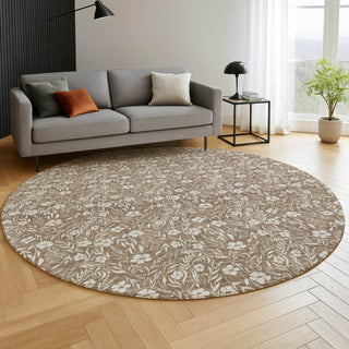Dalyn Soft Essentials SE4 Mocha Machine Washable Area Rug Round Lifestyle Image Feature