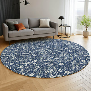 Dalyn Soft Essentials SE4 Navy Machine Washable Area Rug Round Lifestyle Image Feature