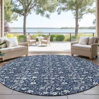 Dalyn Soft Essentials SE4 Navy Machine Washable Area Rug Round Outdoor Lifestyle Image Feature