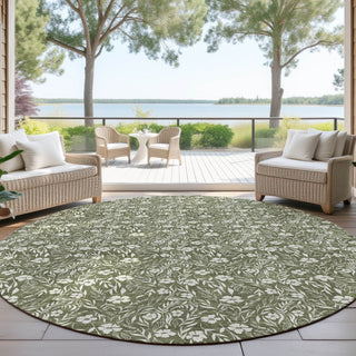 Dalyn Soft Essentials SE4 Olive Machine Washable Area Rug Round Outdoor Lifestyle Image Feature