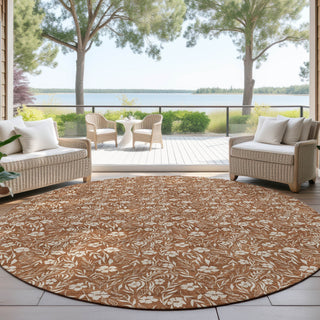 Dalyn Soft Essentials SE4 Paprika Machine Washable Area Rug Round Outdoor Lifestyle Image Feature