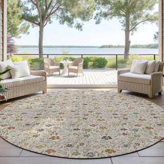 Dalyn Soft Essentials SE4 Pearl Machine Washable Area Rug Round Outdoor Lifestyle Image Feature