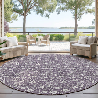 Dalyn Soft Essentials SE4 Purple Machine Washable Area Rug Round Outdoor Lifestyle Image Feature