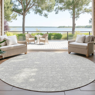 Dalyn Soft Essentials SE4 Silver Machine Washable Area Rug Round Outdoor Lifestyle Image Feature