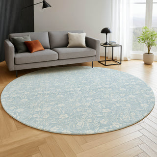 Dalyn Soft Essentials SE4 Sky Machine Washable Area Rug Round Lifestyle Image Feature