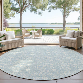 Dalyn Soft Essentials SE4 Sky Machine Washable Area Rug Round Outdoor Lifestyle Image Feature