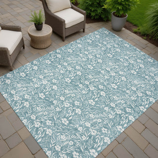 Dalyn Soft Essentials SE4 Teal Machine Washable Area Rug Outdoor Lifestyle Image Feature