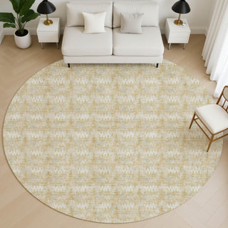 Dalyn Soft Essentials SE5 Gold Area Rug Round Lifestyle Image Feature