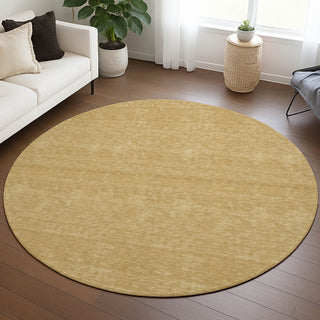 Dalyn Soft Essentials SE6 Gold Area Rug Round Lifestyle Image Feature
