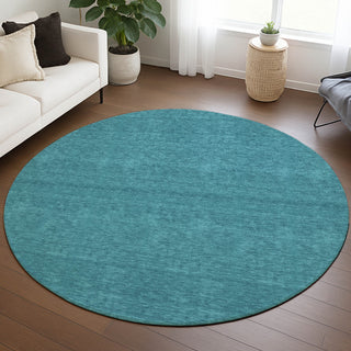 Dalyn Soft Essentials SE6 Turquoise Area Rug Round Lifestyle Image Feature