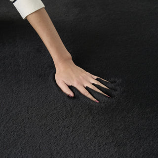 Nourison Soft Plush Rabbit Fur SFF01 Black Area Rug Texture 2