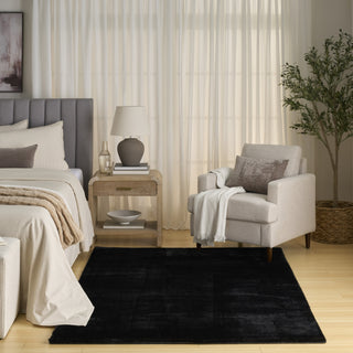 Nourison Soft Plush Rabbit Fur SFF01 Black Area Rug Room Scene Feature