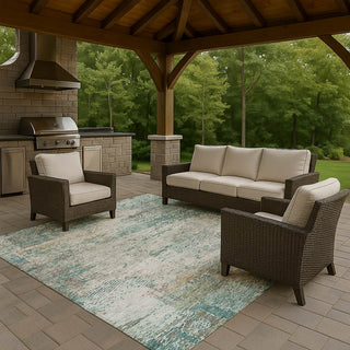 Dalyn Solace SL5 Teal Machine Washable Area Rug Outdoor Lifestyle Image Feature