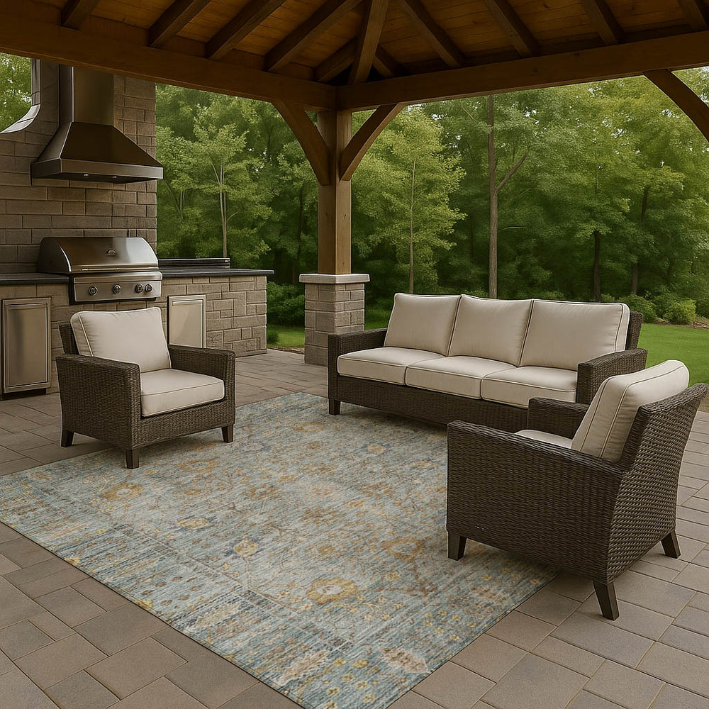 Dalyn Solace SL9 Teal Machine Washable Area Rug Outdoor Lifestyle Image Feature