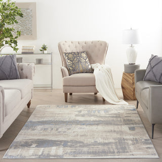 Nourison Solace SLA07 Ivory/Grey/Blue Area Rug Room Image Feature