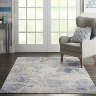 Nourison Silky Textures SLY02 Blue Cream Area Rug Corner Image