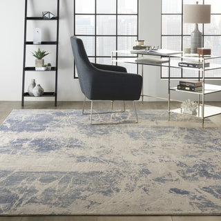 Nourison Silky Textures SLY02 Blue Cream Area Rug Corner Image