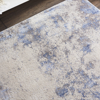 Nourison Silky Textures SLY04 Blue Ivory Grey Area Rug Corner Image
