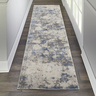 Nourison Silky Textures SLY04 Blue Ivory Grey Area Rug Corner Image
