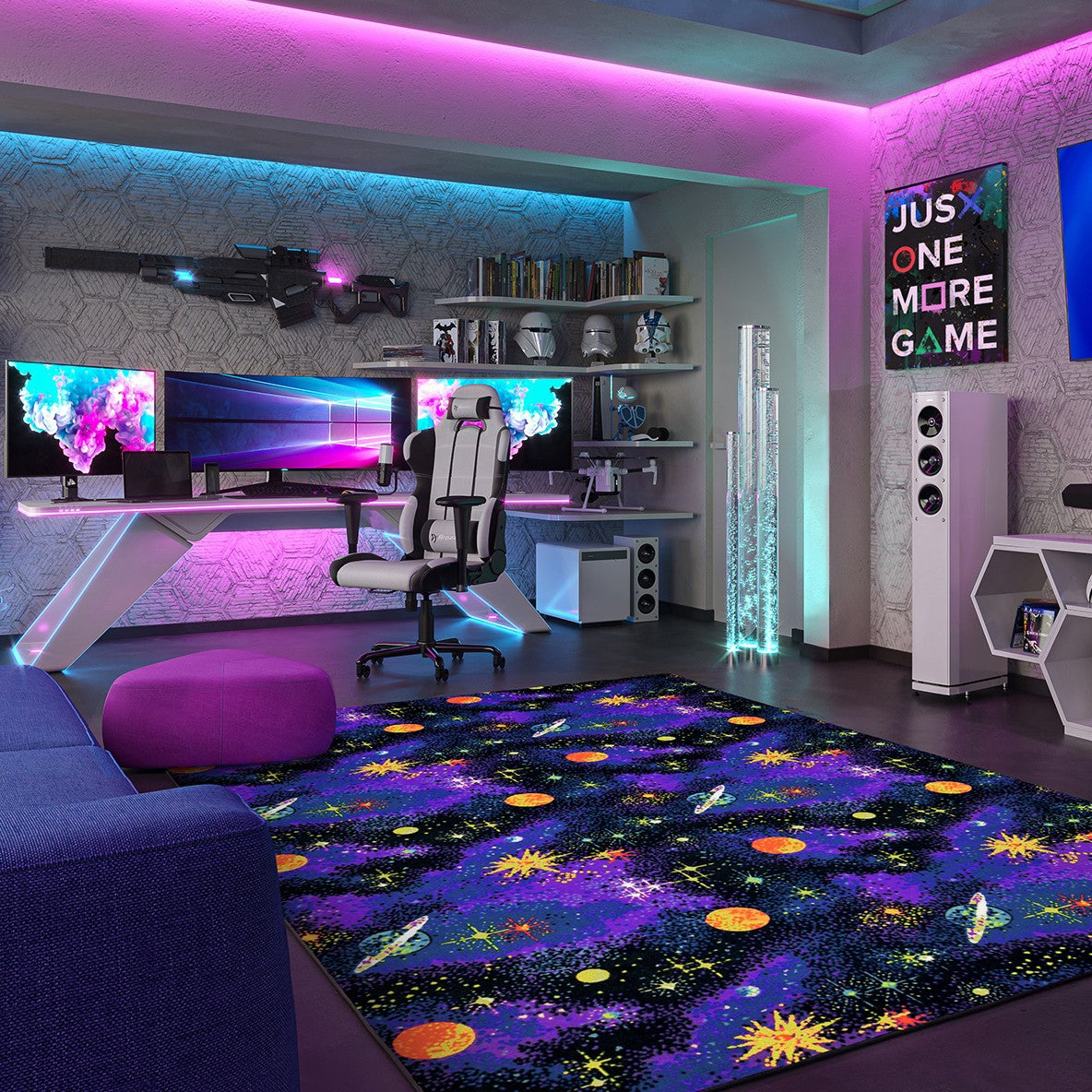 Joy Carpets Neon Lights Space Explorer Fluorescent Area Rug ...
