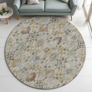 Dalyn Silk Road SR1 Flax Area Rug Round Lifestyle Image Feature