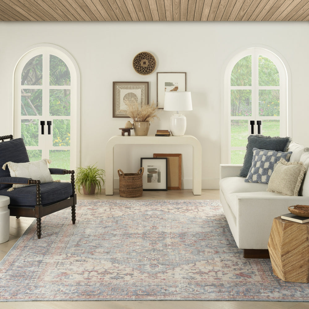 Nourison Machine Washable Series 1 SR104 Blue Multicolor Area Rug by Nicole Curtis Room Image Feature
